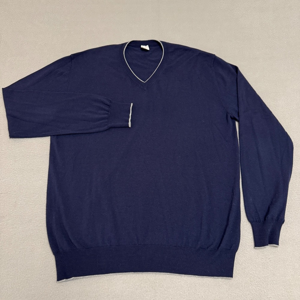 Eleventy Sweater Mens XL Navy Blue Silk Merino Wool V-Neck Made In Italy Luxury